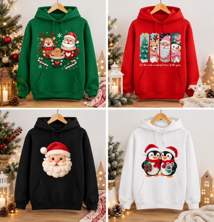 busos navideños, hoddies navideños estampados 